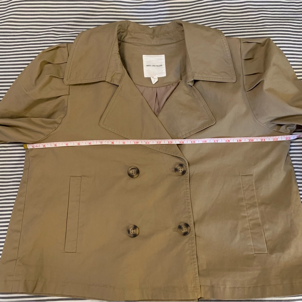 Avec Les Filles Cropped Puff Sleeve Trench Coat Tan Double Breasted XL NWT - Picture 6 of 15